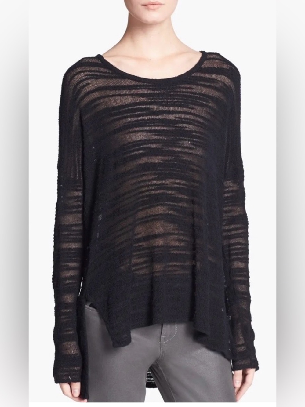 Helmut Lang Helmut Destroyed Boucle Knit Black Pullover Sweater